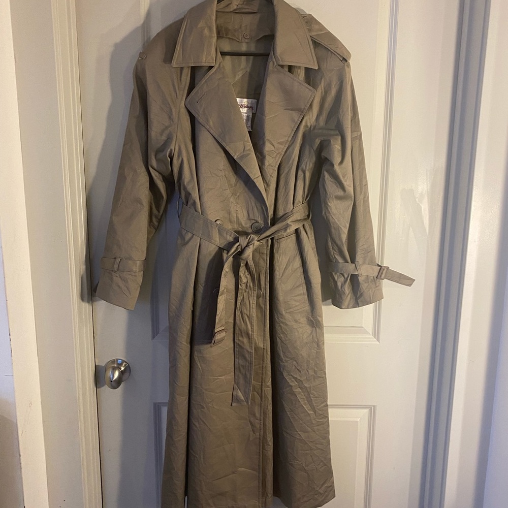 Worthington Khaki Belted Full Length Trench Coat, size 14